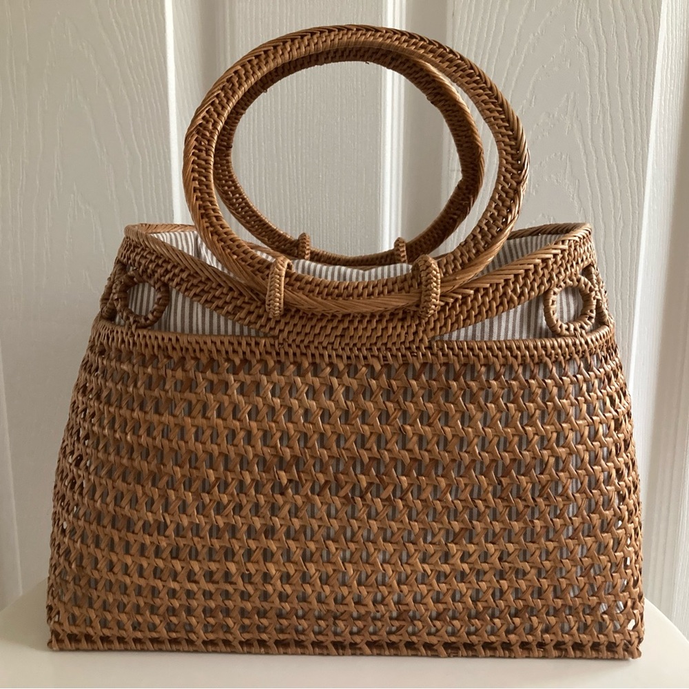 Anthropologie rattan circle tote bag / satchel